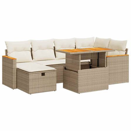 Salon de jardin avec coussins 8 pcs beige résine tressée