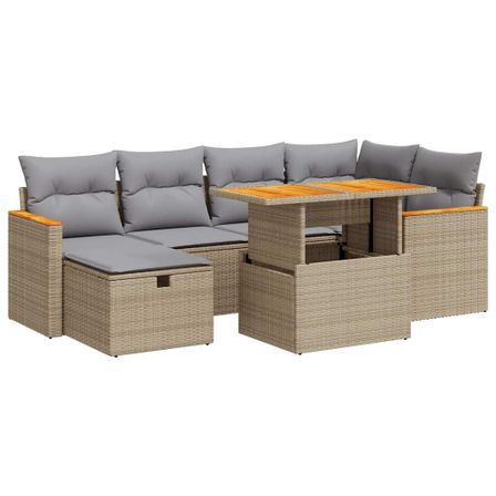 Salon de jardin avec coussins 8 pcs beige résine tressée