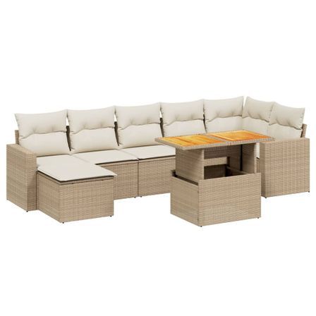 Salon de jardin avec coussins 8 pcs beige résine tressée