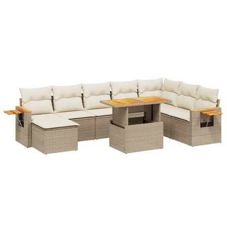 Salon de jardin avec coussins 8 pcs beige résine tressée