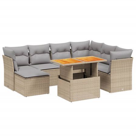 Salon de jardin avec coussins 8 pcs beige résine tressée