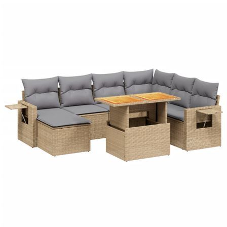 Salon de jardin avec coussins 8 pcs beige résine tressée