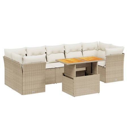 Salon de jardin avec coussins 8 pcs beige résine tressée