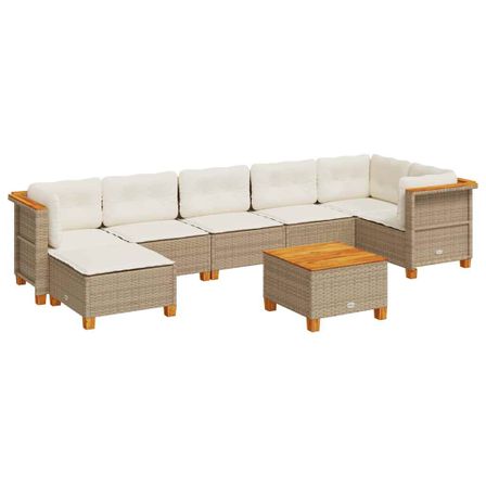 Salon de jardin avec coussins 8 pcs beige résine tressée