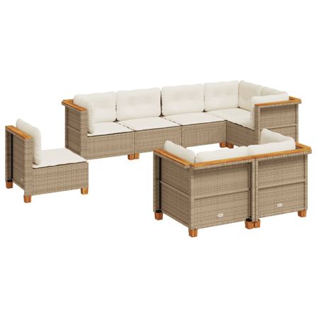 Salon de jardin avec coussins 8 pcs beige résine tressée