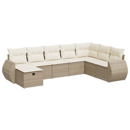 Salon de jardin avec coussins 8 pcs beige résine tressée