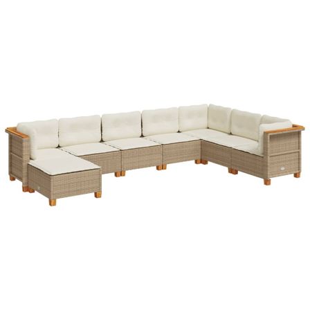 Salon de jardin avec coussins 8 pcs beige résine tressée