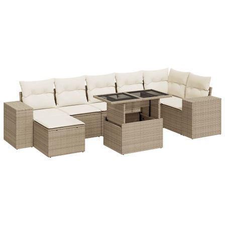 Salon de jardin avec coussins 8 pcs beige résine tressée