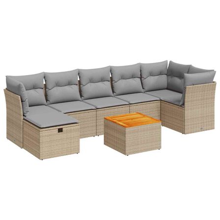Salon de jardin avec coussins 8 pcs beige résine tressée