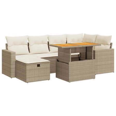 Salon de jardin avec coussins 8 pcs beige résine tressée acacia