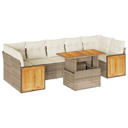 Salon de jardin avec coussins 8 pcs beige résine tressée acacia