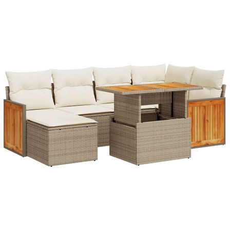 Salon de jardin avec coussins 8 pcs beige résine tressée acacia