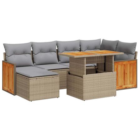 Salon de jardin avec coussins 8 pcs beige résine tressée acacia
