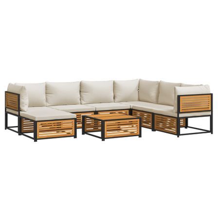 Salon de jardin avec coussins 8 pcs bois massif d'acacia