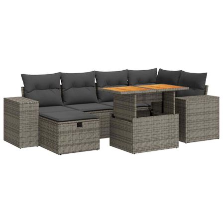 Salon de jardin avec coussins 8 pcs gris résine tressée acacia