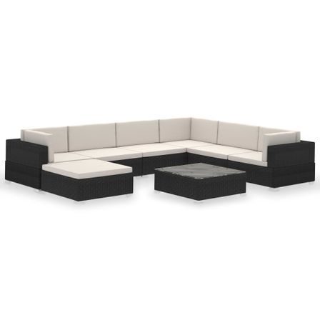 Salon de jardin avec coussins 8 pcs résine tressée noir