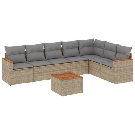 Salon de jardin avec coussins 8pcs mélange beige résine tressée