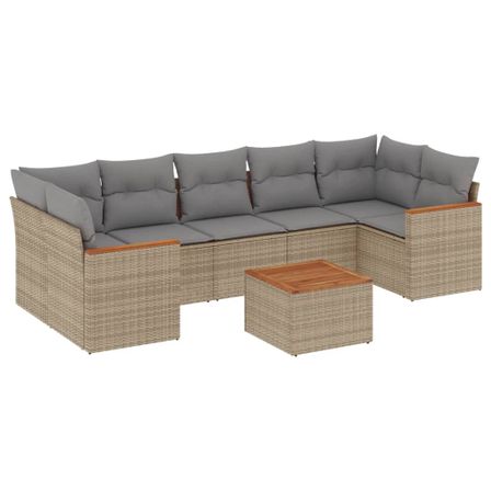 Salon de jardin avec coussins 8pcs mélange beige résine tressée