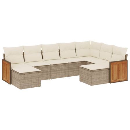 Salon de jardin avec coussins 9 pcs beige résine tressée