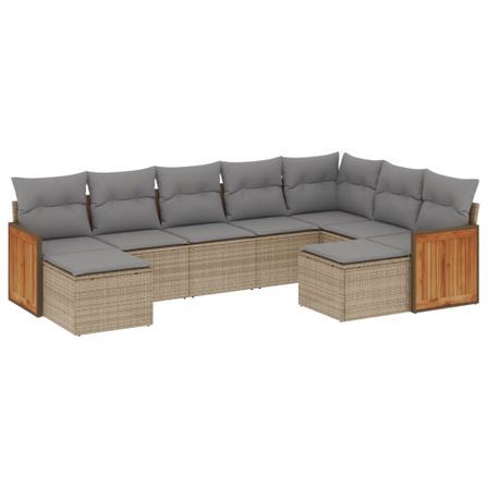 Salon de jardin avec coussins 9 pcs beige résine tressée