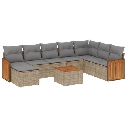 Salon de jardin avec coussins 9 pcs beige résine tressée