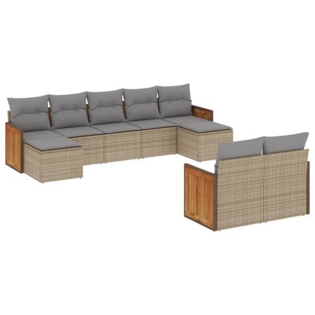 Salon de jardin avec coussins 9 pcs beige résine tressée