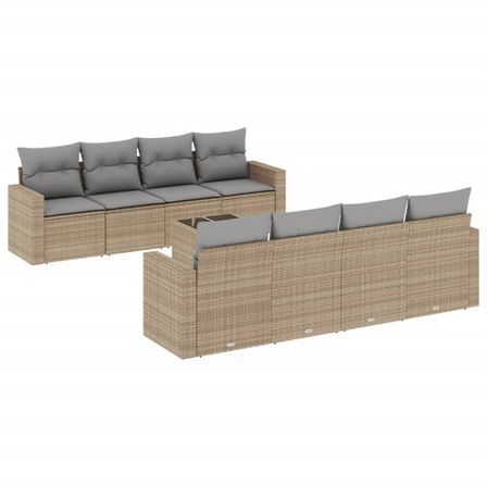 Salon de jardin avec coussins 9 pcs beige résine tressée