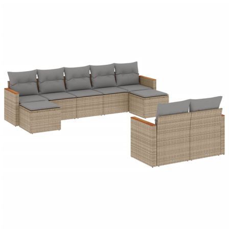 Salon de jardin avec coussins 9 pcs beige résine tressée