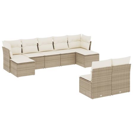 Salon de jardin avec coussins 9 pcs beige résine tressée