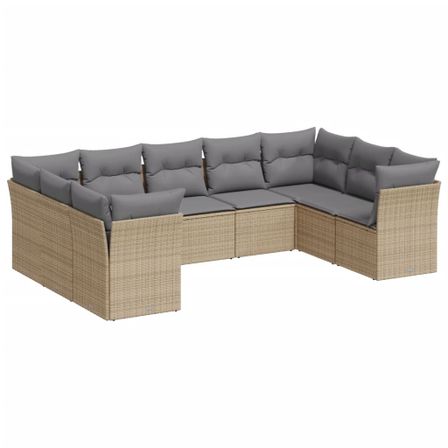Salon de jardin avec coussins 9 pcs beige résine tressée