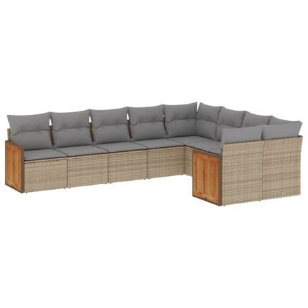 Salon de jardin avec coussins 9 pcs beige résine tressée