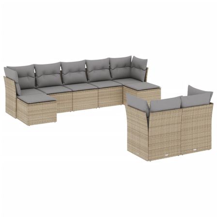 Salon de jardin avec coussins 9 pcs beige résine tressée