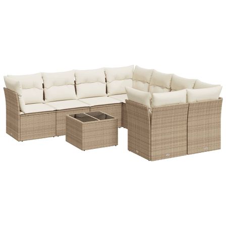 Salon de jardin avec coussins 9 pcs beige résine tressée