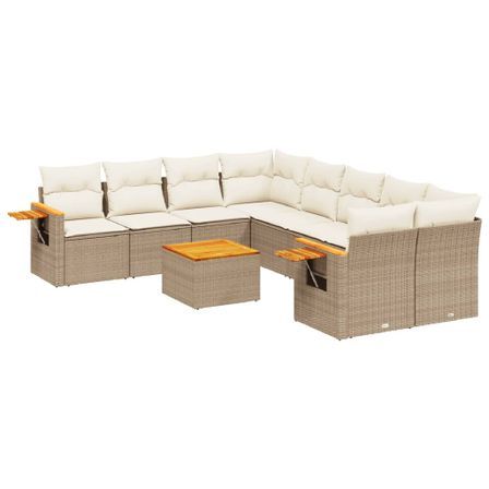 Salon de jardin avec coussins 9 pcs beige résine tressée