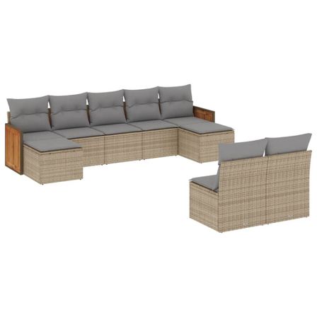 Salon de jardin avec coussins 9 pcs beige résine tressée