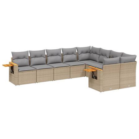 Salon de jardin avec coussins 9 pcs beige résine tressée