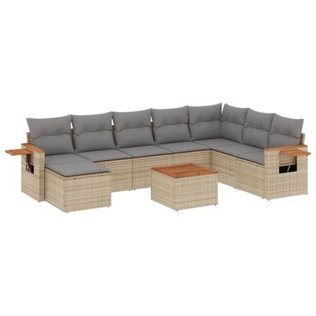 Salon de jardin avec coussins 9 pcs beige résine tressée