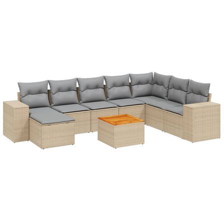 Salon de jardin avec coussins 9 pcs beige résine tressée