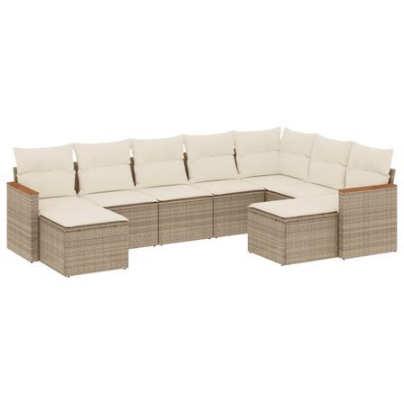 Salon de jardin avec coussins 9 pcs beige résine tressée
