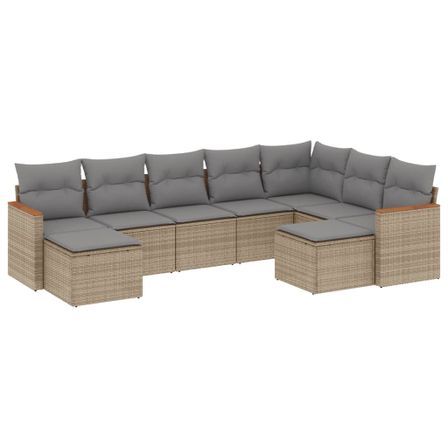 Salon de jardin avec coussins 9 pcs beige résine tressée