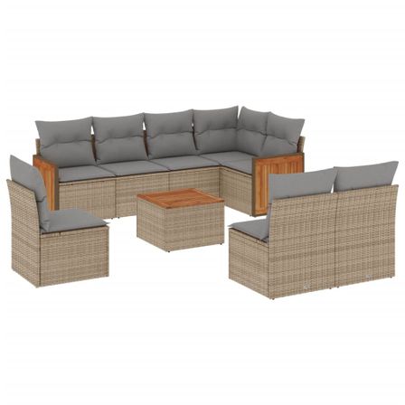 Salon de jardin avec coussins 9 pcs beige résine tressée