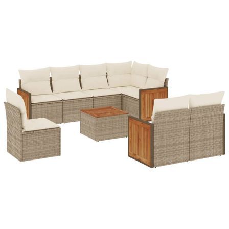 Salon de jardin avec coussins 9 pcs beige résine tressée