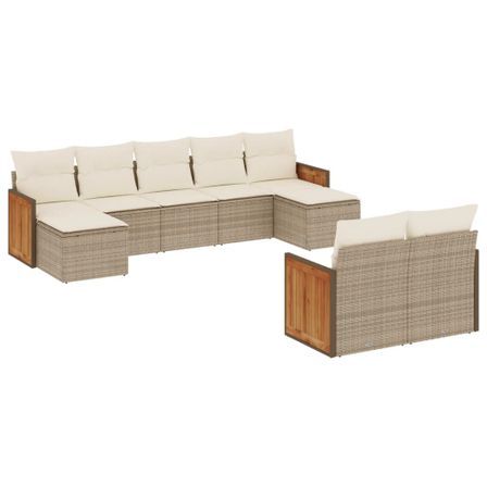 Salon de jardin avec coussins 9 pcs beige résine tressée