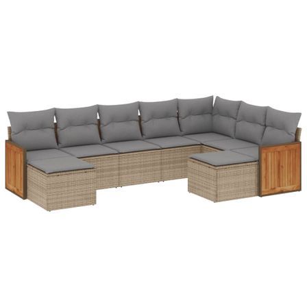Salon de jardin avec coussins 9 pcs beige résine tressée