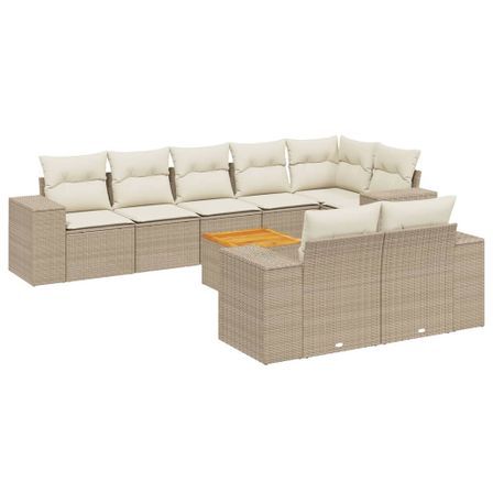 Salon de jardin avec coussins 9 pcs beige résine tressée
