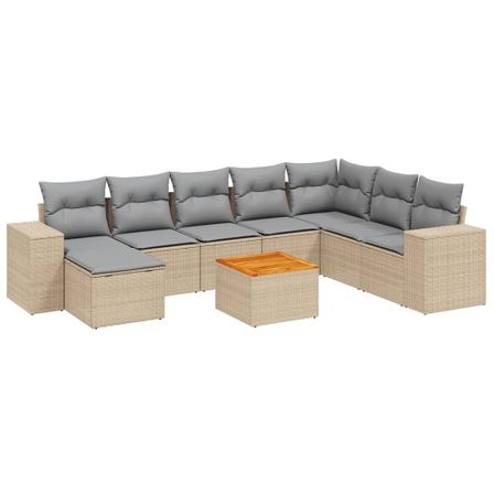 Salon de jardin avec coussins 9 pcs beige résine tressée