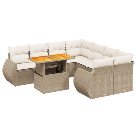 Salon de jardin avec coussins 9 pcs beige résine tressée