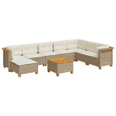 Salon de jardin avec coussins 9 pcs beige résine tressée