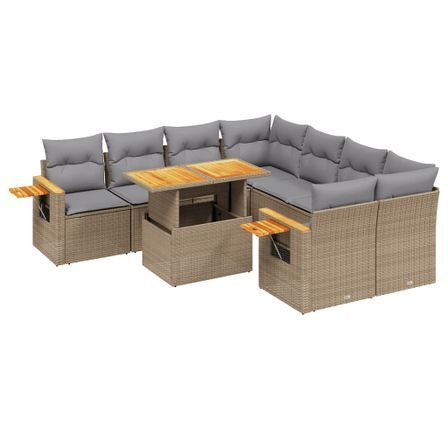 Salon de jardin avec coussins 9 pcs beige résine tressée