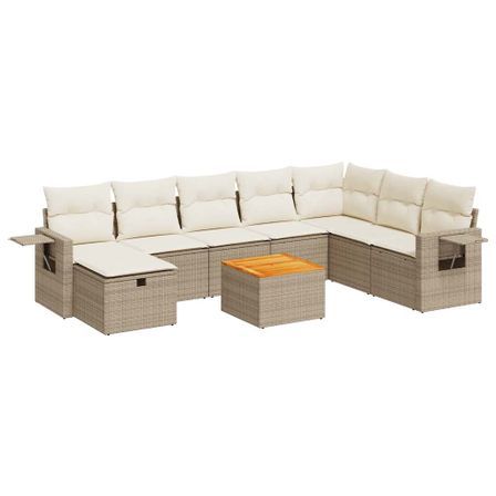 Salon de jardin avec coussins 9 pcs beige résine tressée